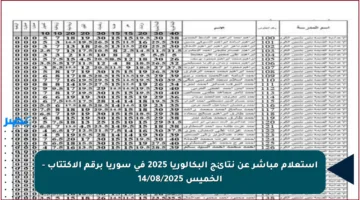 استعلام مباشر عن نتائج البكالوريا 2025 في سوريا برقم الاكتتاب – الخميس 14/08/2025